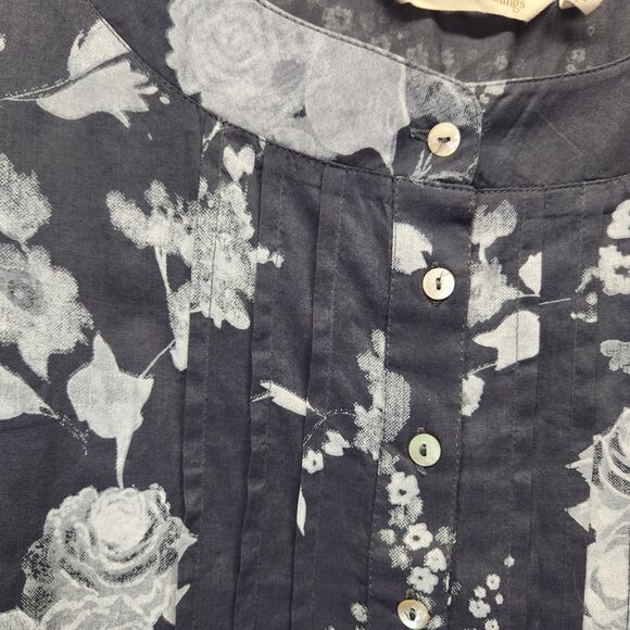 Soft Surroundings Blue Tuberosa Floral Blouse Roll Tab Sleeve Top Size 3X Plus - Picture 3 of 9